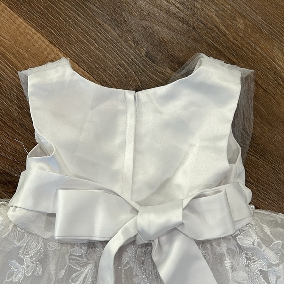 Pink butterfly asymmetrical girls white sparkle tulle floral design dress sz 2T - Picture 11 of 16